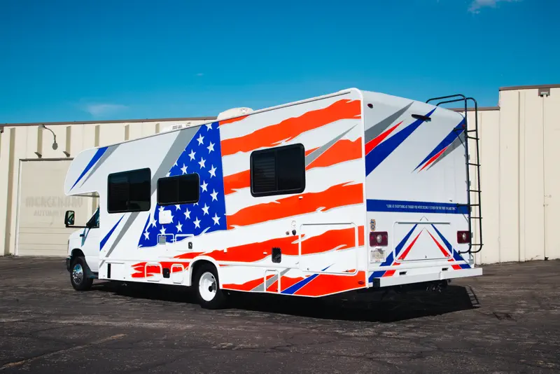 RV with printed American flag graphics wrap by FRQNCY Salt Lake City